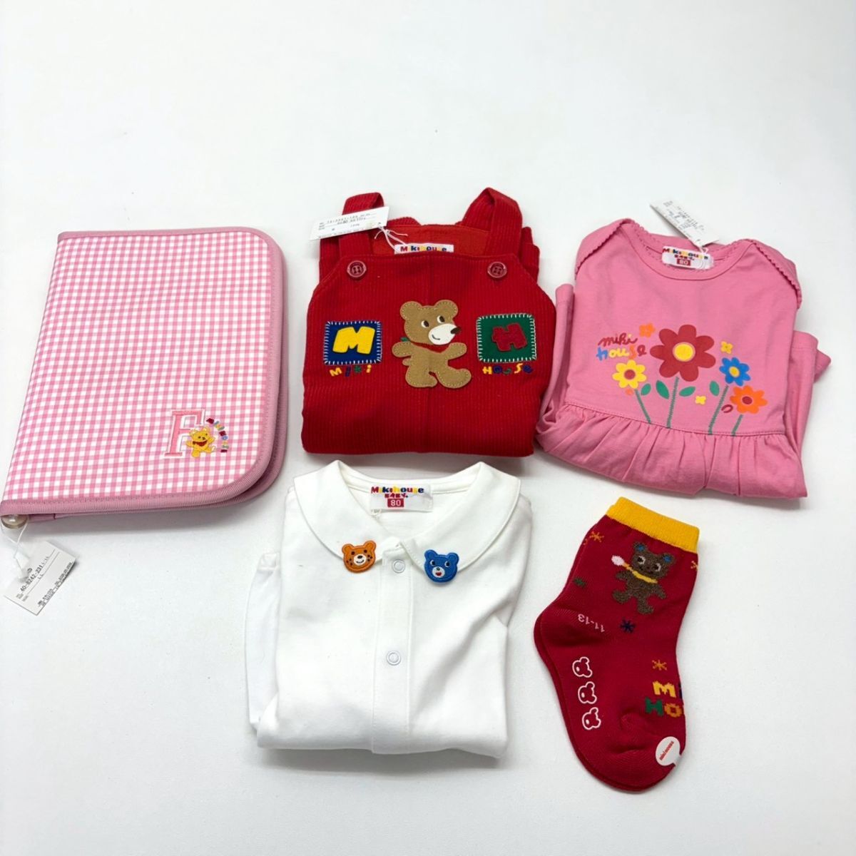 O393-O46-1287 【未使用/タグ付き】 MIKIHOUSE ミキハウス キッズベビー服 女の子 オーバーオール トップス 靴下 手帳ケース セット KA拍卖