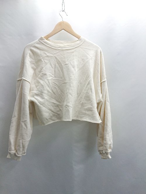 ◇ ⊇ MOUSSY マウジー 裏起毛 ショート丈 シンプル 長袖 トレーナー カットソー サイズF オフホワイト レディース E拍卖