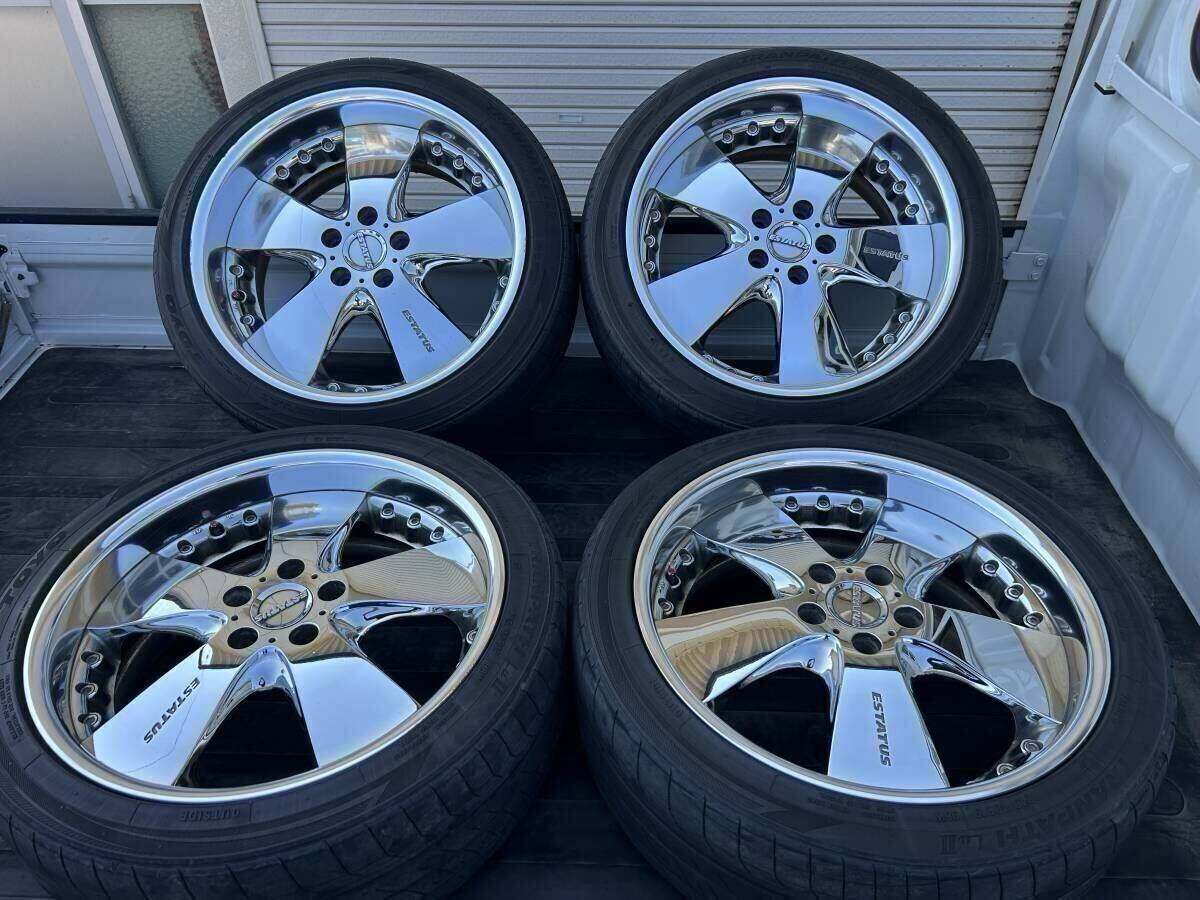 【深リム、希少、美品】ESTATUS 19インチ★8J×19 +38/9J+19 +38 PCD114.3 5穴 ハブ73★245/40R19タイヤホイールセット★アル、クラウン等拍卖