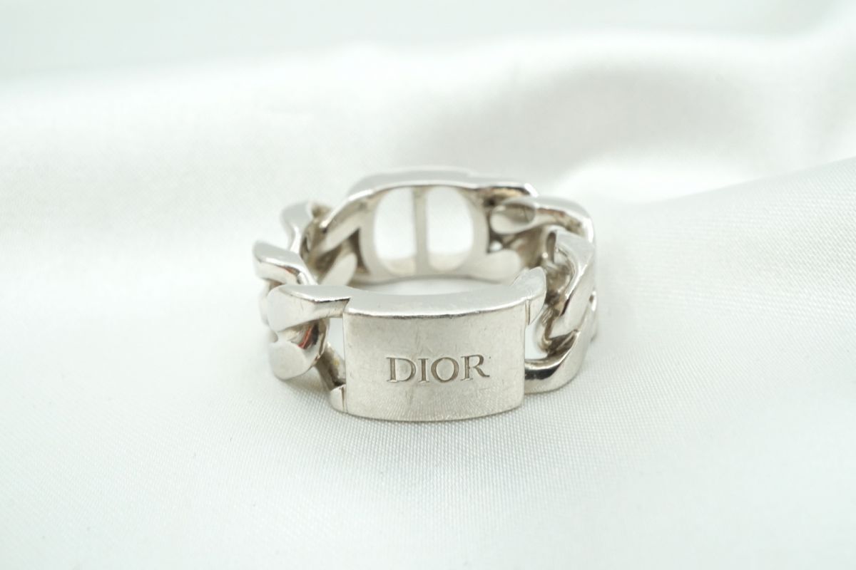 1円〜 クリスチャン ディオール 約18号 チェーン リング 指輪 ロゴプレート CD Unisex メンズ Ag925 銀 シルバー Christian Dior 5800j拍卖