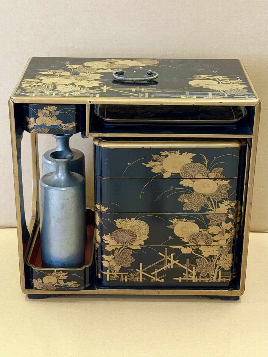 金蒔絵 野弁当箱 錫徳利 時代漆器 野弁当 重箱拍卖
