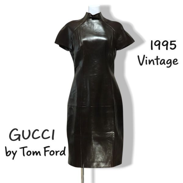 良品 ◆超レア◆ 正規品 1995 Vintage GUCCI グッチ - Tom Ford - レザー ワンピース 44 ブラウン イタリア製拍卖
