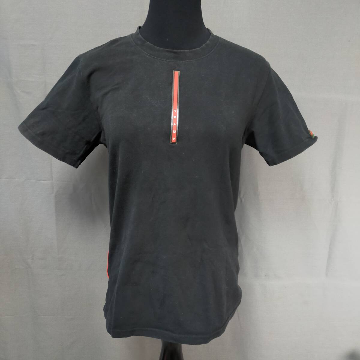 583/18 GJ81305 PRADA プラダ 半袖 Tシャツ カットソー 綿100% ブラック 黒 イタリア製 トップス 【真贋鑑定済】拍卖