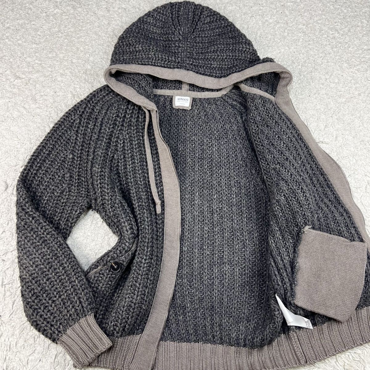 未使用級★極美品!!!アルマーニコレッツォーニ 『色気の覇気』ARMANI COLLEZIONI ジップアップパーカー M ケーブルニット アルパカ使用◎拍卖