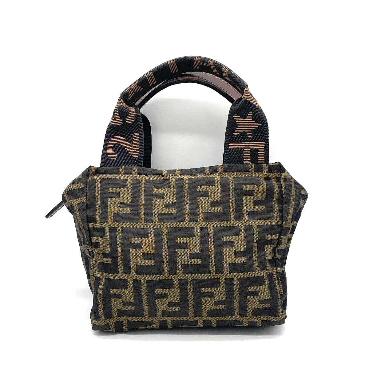 1円 美品 FENDI フェンディ ズッカ ハンドポーチ ハンドバッグ ミニバッグ カーキ拍卖