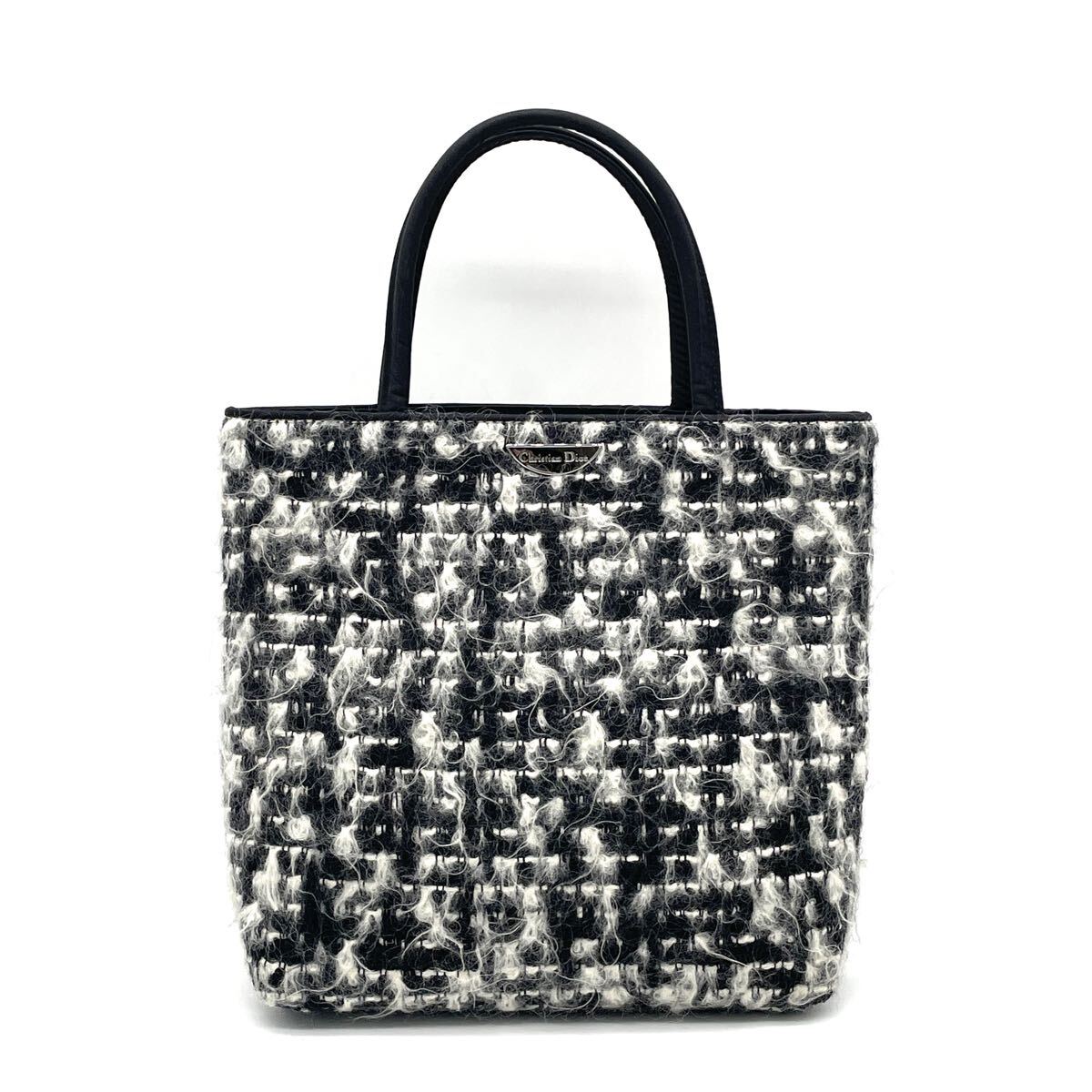 1円 希少極美品 Christian Dior クリスチャンディオール ツイード ウール トートバッグ ハンドバッグ ブラック拍卖