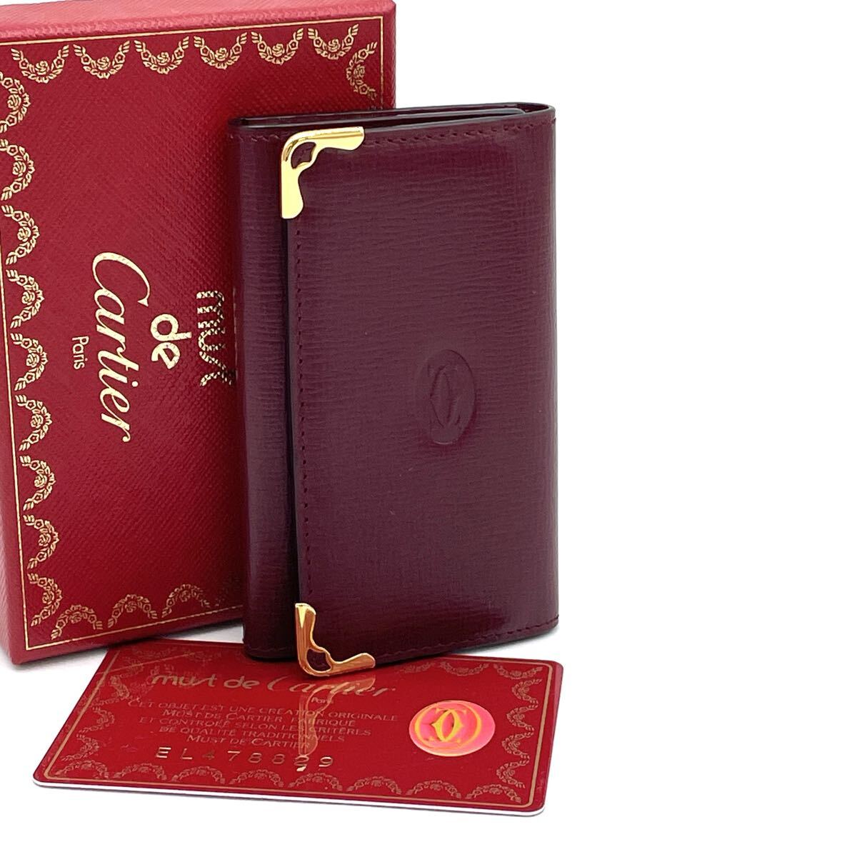 1円 未使用保管品 Cartier カルティエ マストライン カーフレザー ボルドー 6連キーケース拍卖