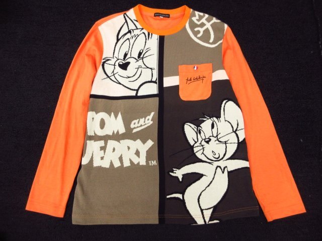 y7913 美品 CASTELBAJAC×トム&ジェリー 異素材切り替えロングTシャツ 46サイズ カットソー 日本製 カステルバジャック 拍卖