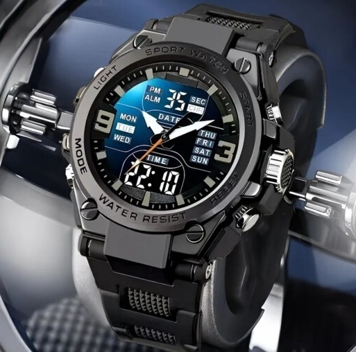 1円スタート!激安価格出品!デジアナスポーツウォッチ! ブラック拍卖