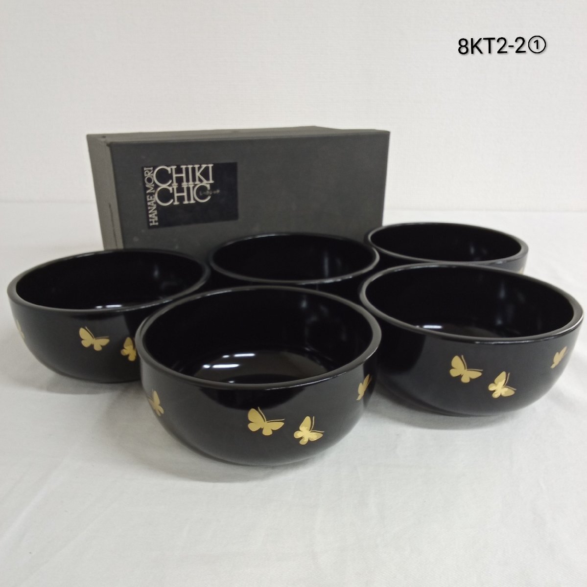 森英恵 ハナエモリ しっきシック 5個セット お椀 HANAE MORI CHIKICHIC 多様丼揃 さび 漆器 山中塗 和食器 蝶 8KT2-2拍卖