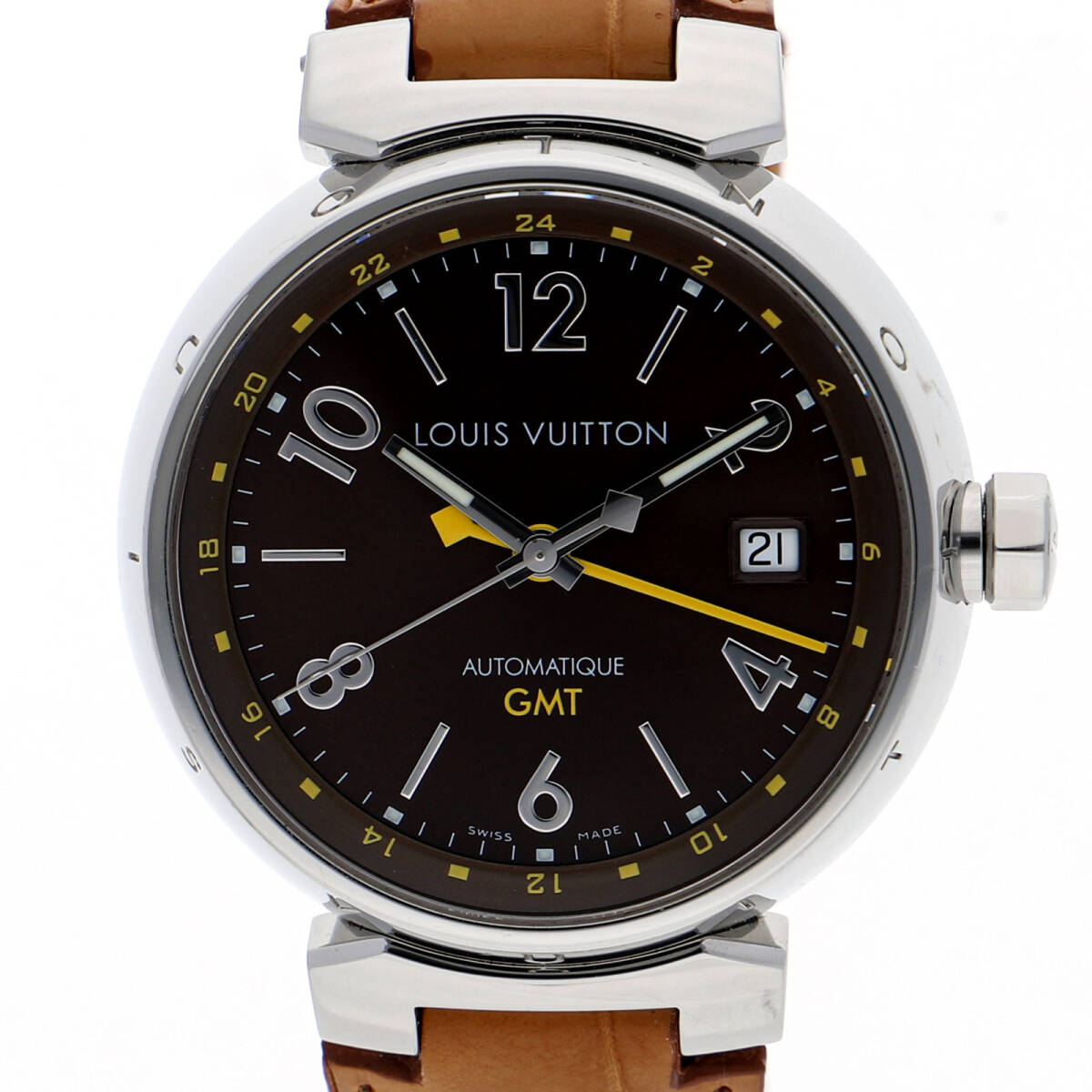 LOUIS VUITTON ルイ・ヴィトン Q1131 タンブール GMT ブラウンダイヤル SS/レザー(クロコ) 自動巻き メンズ【135243】拍卖