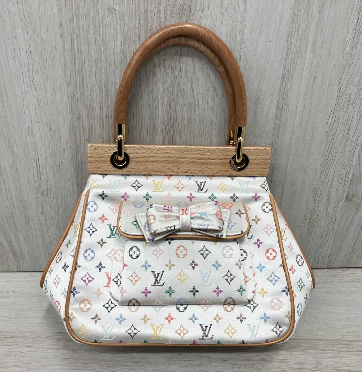 ルイヴィトン LOUIS VUITTON/モノグラムマルチカラーサテン アベリア ハンドバッグ ホワイト 創立150周年記念 保存袋・鑑定書付拍卖