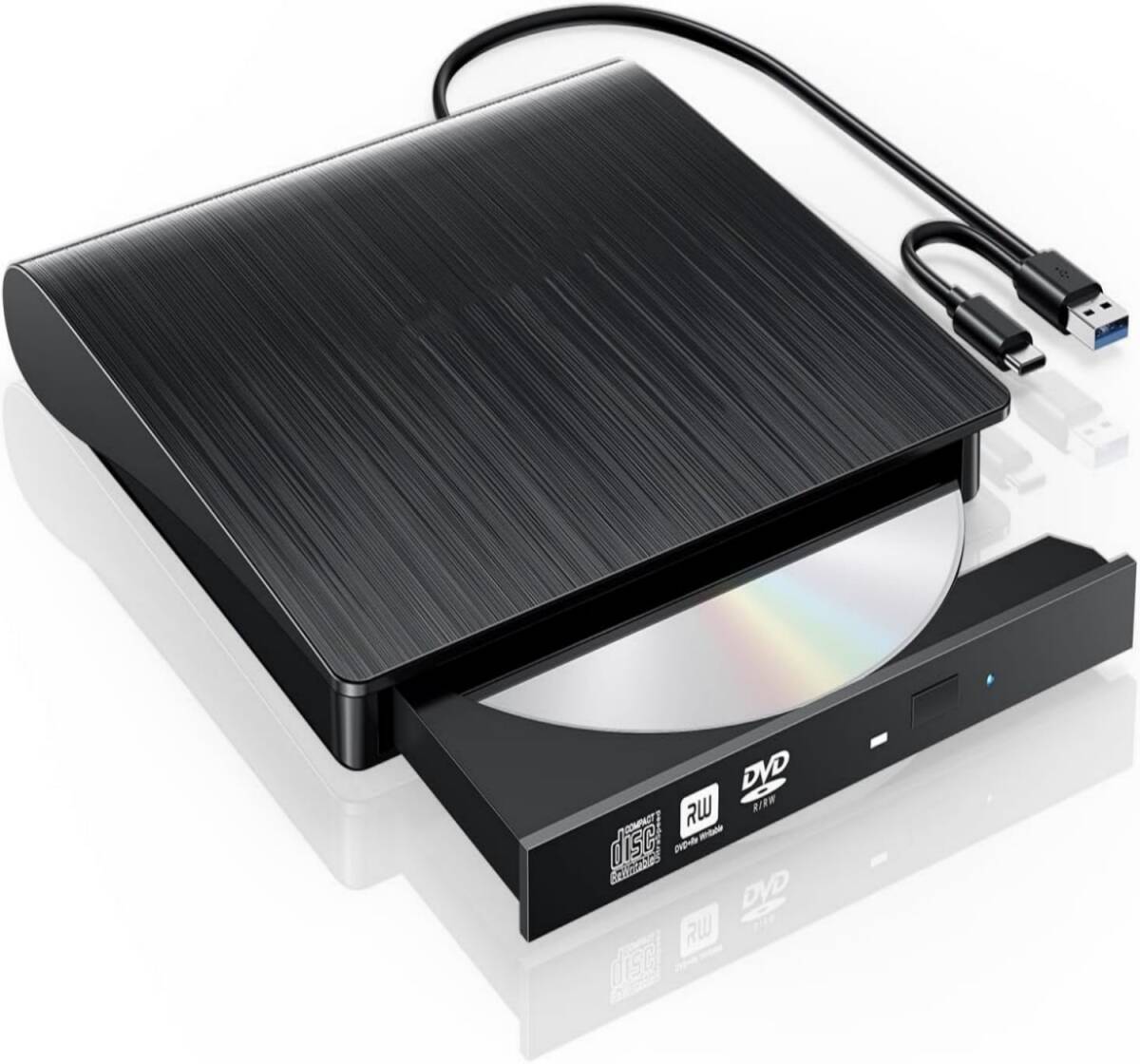 外付けDVDドライブ CD DVDドライブ 外付け USB 3.0&Type-Cデュアルポート 外付けCDドライブ 読み出し&書き込み Mac Windows7/8/10/11対応拍卖