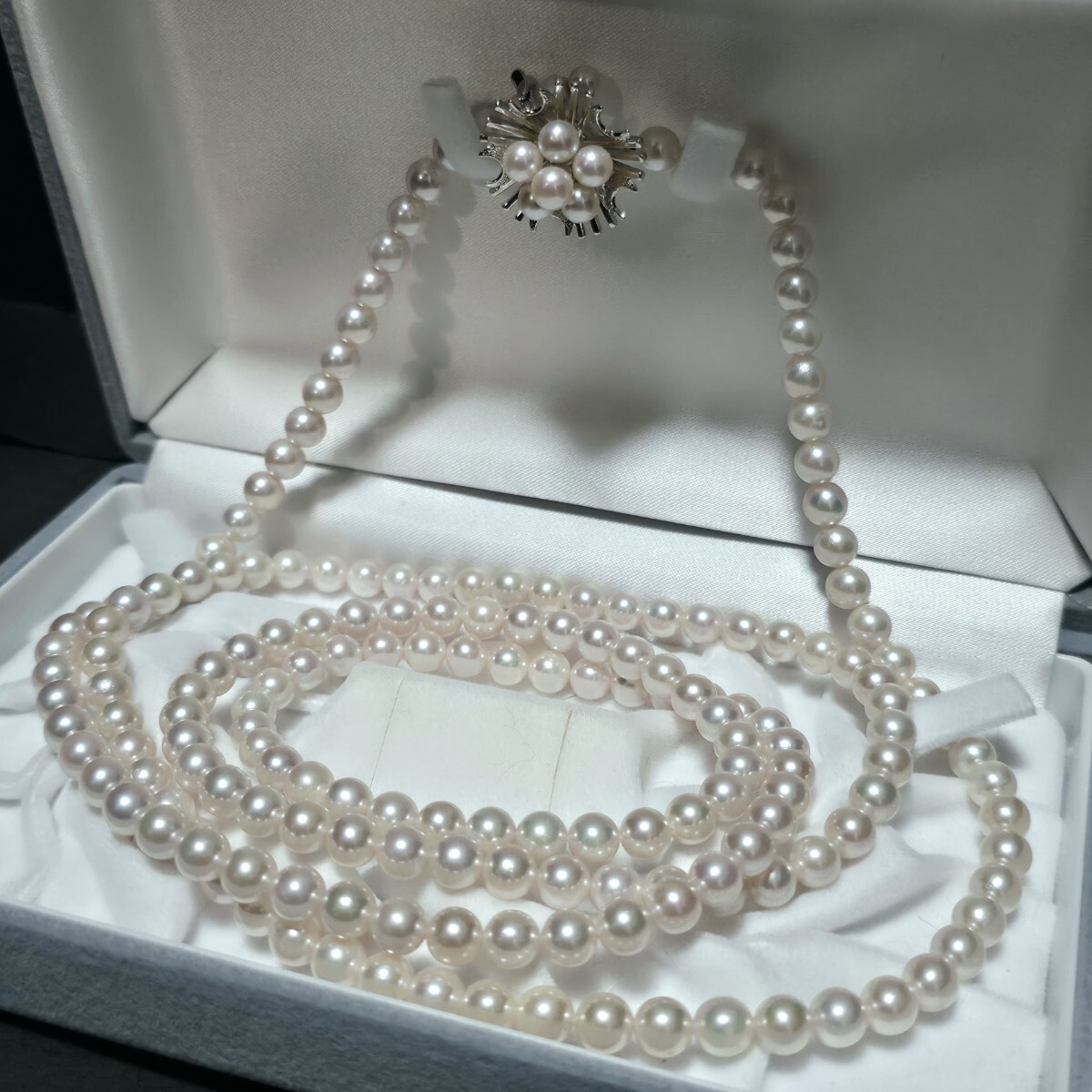 【テリ最強/超ロング】あこや真珠 パール ネックレス 約6.5mm-7mm シルバー金具 pearl jewelry necklace 88g 124cm アコヤ 本真珠拍卖