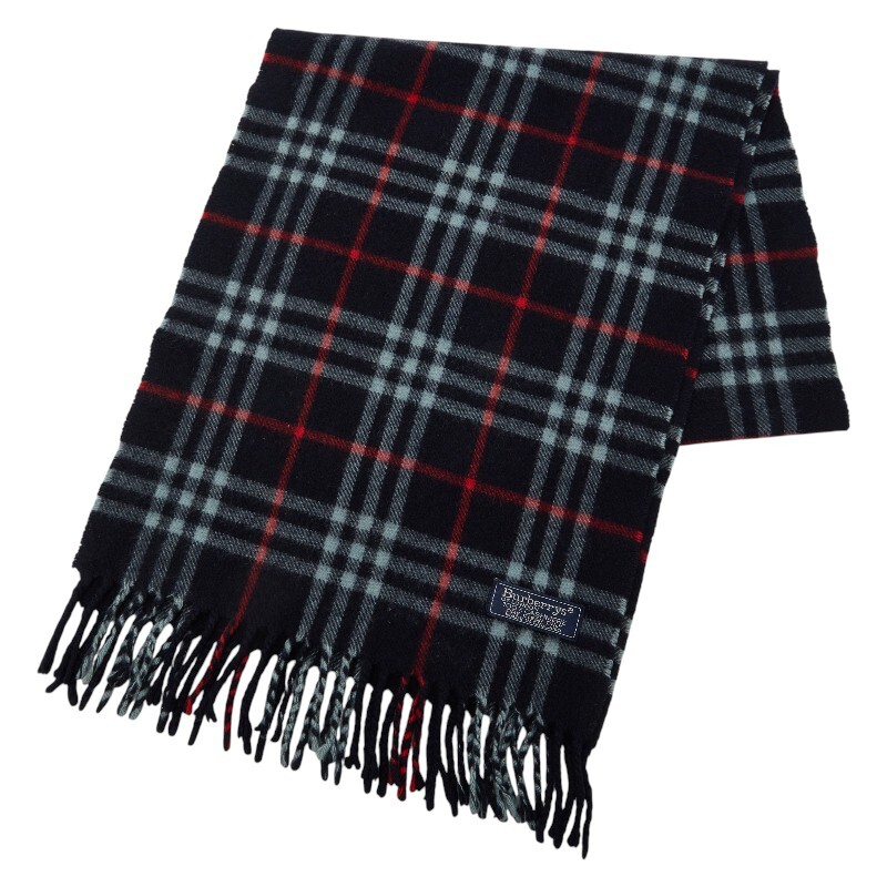 バーバリー チェック マフラー ネイビー カシミア100% メンズ レディース ユニセックス BURBERRY 【中古】拍卖