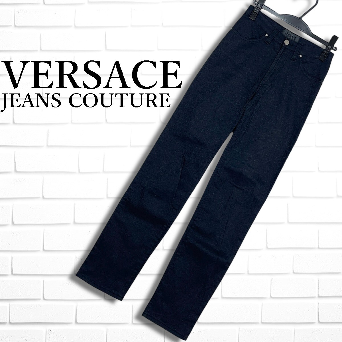 ◆美品◆ VERSACE JEANS COUTURE ヴェルサーチ 光沢感♪ ストレッチ ジーンズ デニム パンツ 紺 ネイビー レディース 41 1196C□拍卖
