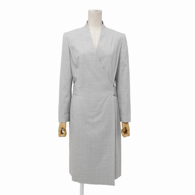 GT1368=ジバンシィ/GIVENCHY*カシュクール*ストレッチ*ウール*ノーカラー*ワンピース*サイズ38*グレー系拍卖