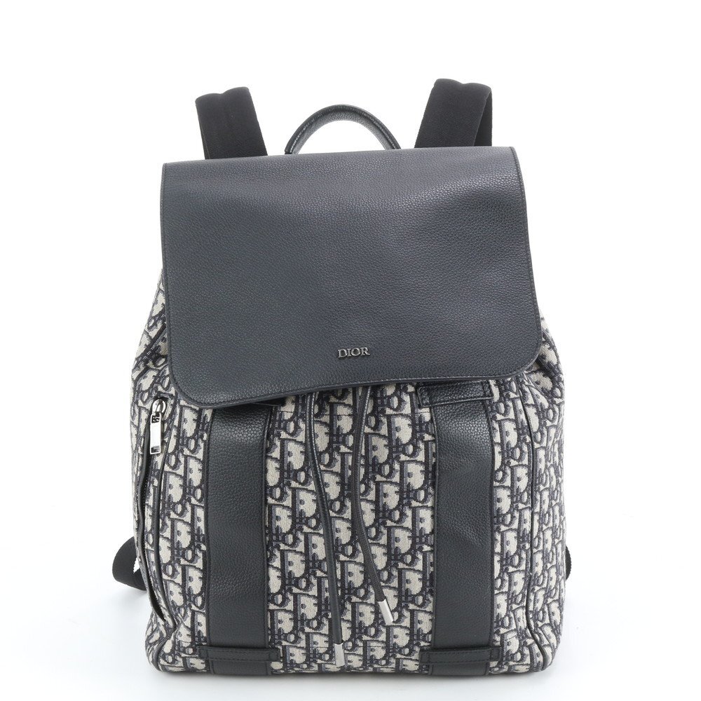 1円■美品■クリスチャンディオール■トロッター オブリーク ジャガード レザー リュックサック バックパック A4 メンズ REM DR1-6拍卖