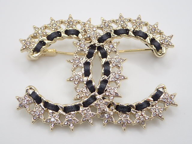 3101/NT◆ CHANEL シャネル ブローチ A22B ココマーク スター×チェーンモチーフ ラインストーン 状態良♪拍卖