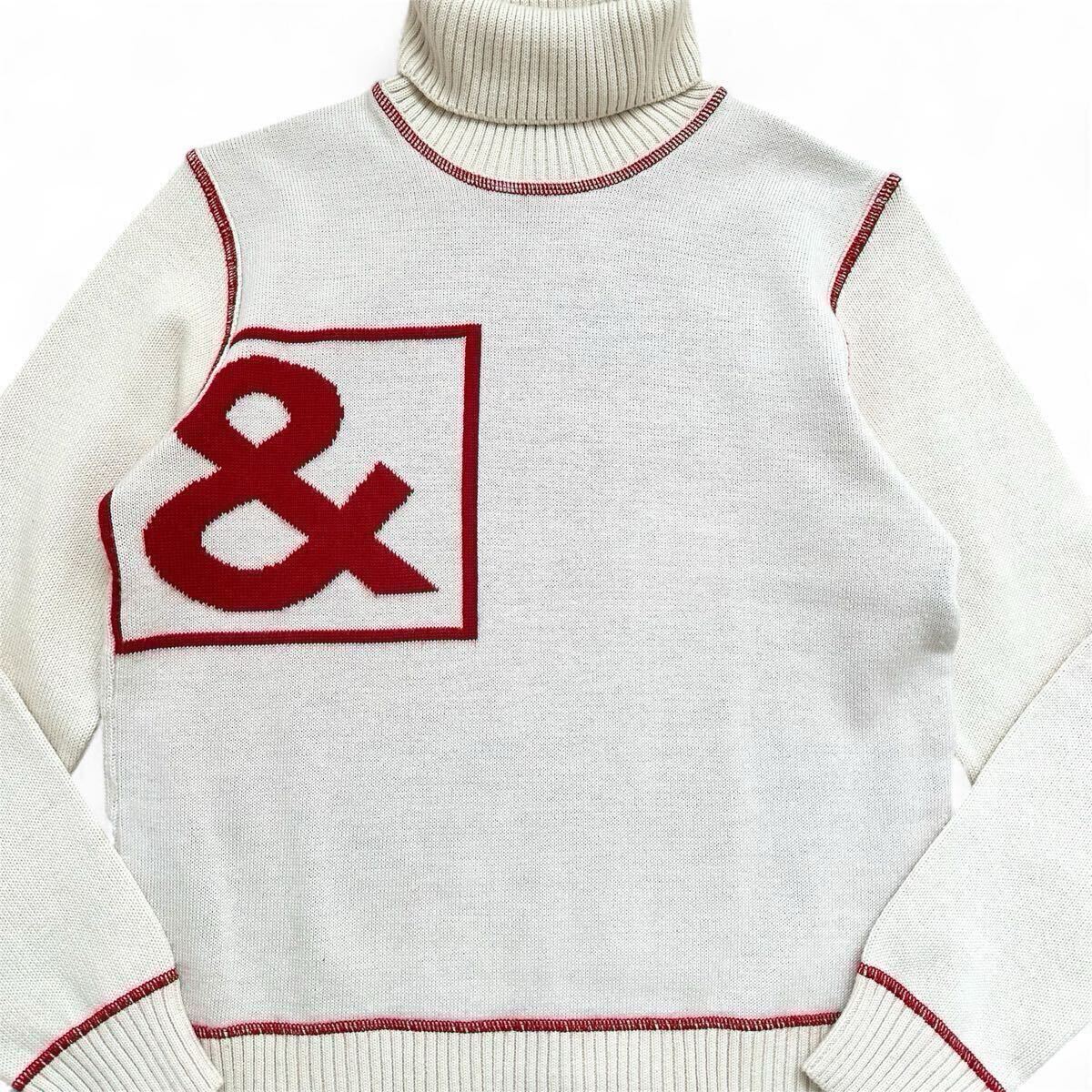 レア ドルチェ&ガッバーナ DOLCE&GABBANA タートルネック ニット セーター ハイネック &ロゴ 黒タグ リブ メンズ ホワイト 白 赤 短丈拍卖