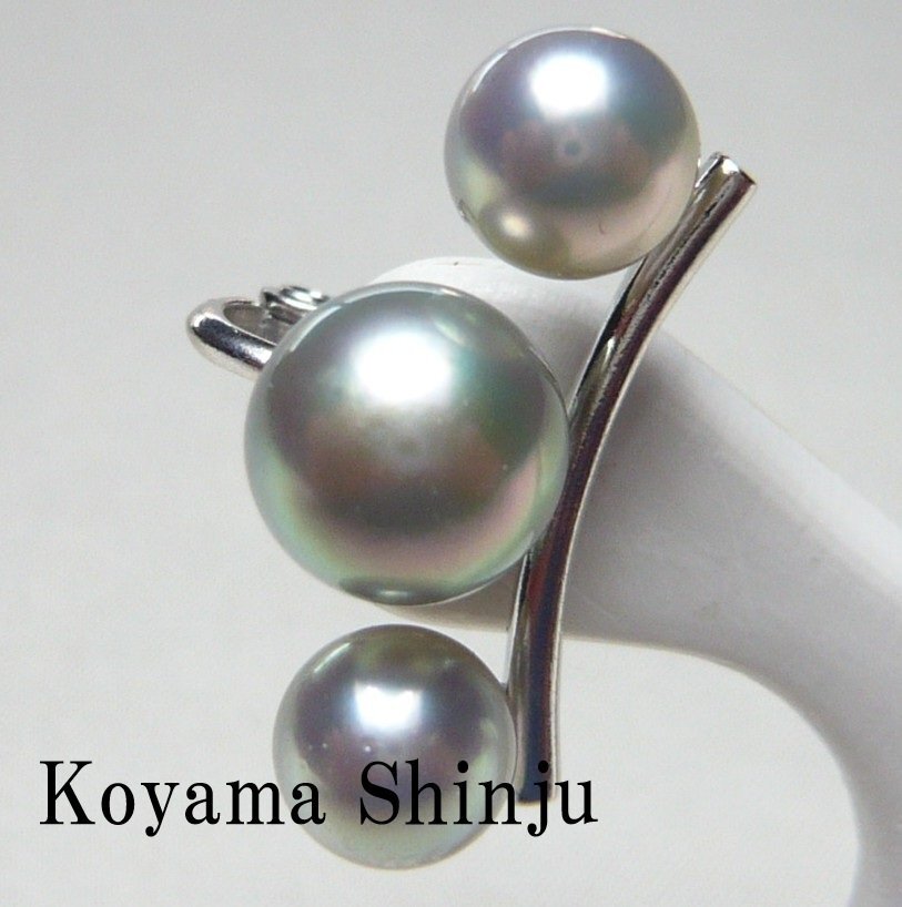 新品★小山真珠★1円~人気商品!絶品カラー!グレーブルーグリーンピンク系あこや本真珠3個付きクリップ式パールイヤカフ/片耳用拍卖