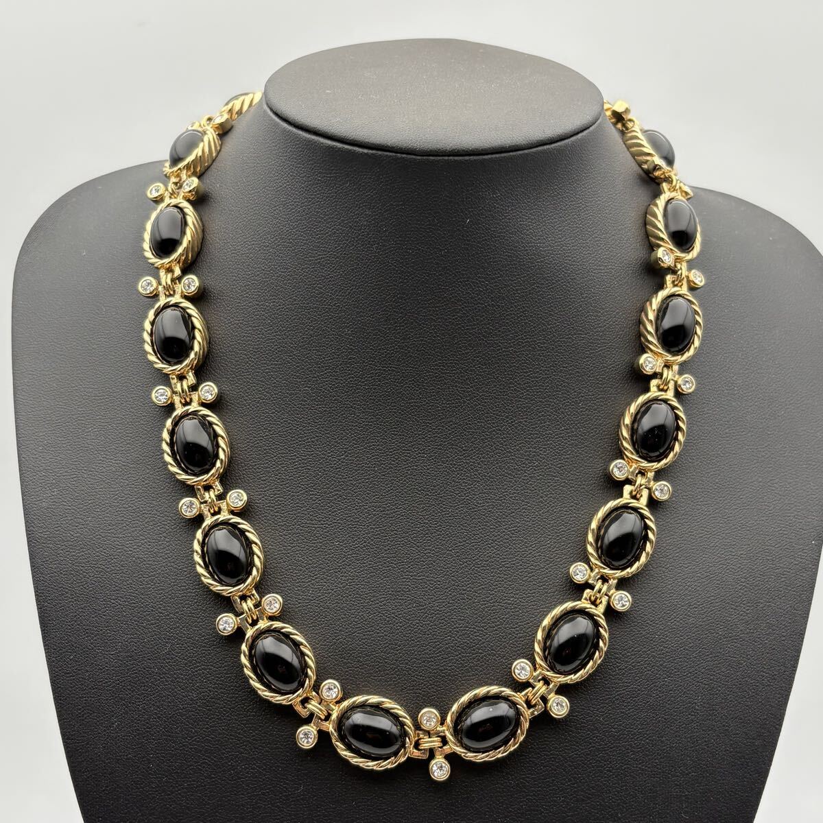 【希少・未使用保管品】Christian Dior クリスチャンディオール ネックレス チョーカー カラーストーン ラインストーン 大ぶり ゴールド拍卖