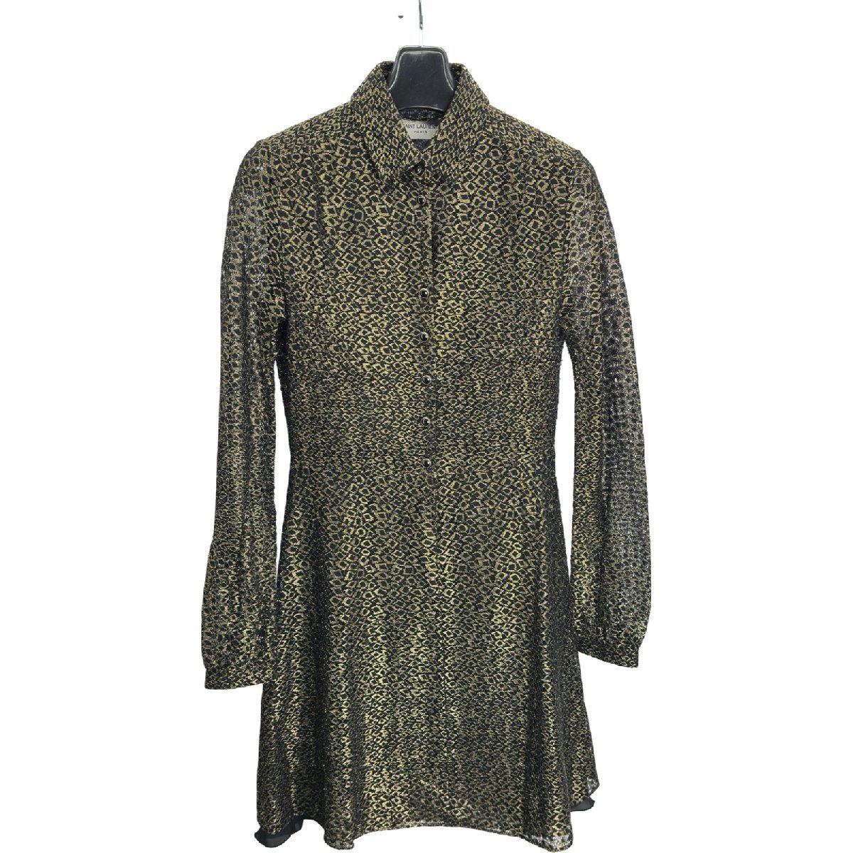 サンローラン SAINT LAURENT 長袖シャツワンピース 533056 ゴールド/ブラック ナイロン ワンピース レディース 中古拍卖
