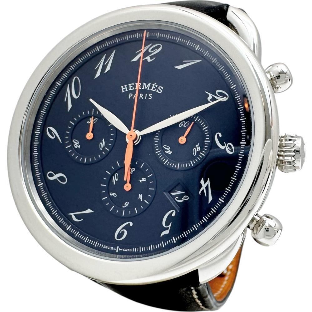 HERMES/エルメス AR4.910a アルソー クロノ 保証書/ギャラ/箱付き 腕時計 ステンレス/レザー 自動巻き/オートマ ブラック文字盤 メンズ拍卖