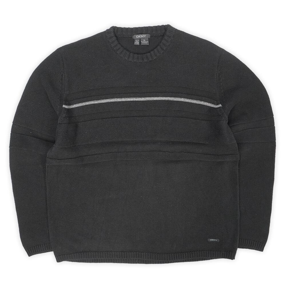 ダナ・キャラン DKNY 00s コットンニット セーター クルーネック BLACK USA ヴィンテージ 古着 (-8120) ブラック / 黒 XL拍卖