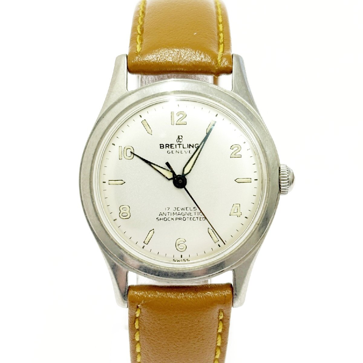 【1円スタート】BREITLING ブライトリング 2915 ジュネーブ 17石 SS シルバー文字盤 手巻き ボーイズ腕時計 581769拍卖