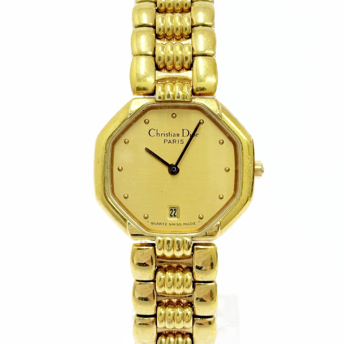 【1円スタート】Christian Dior クリスチャンディオール D48-153 オクタゴン GP ゴールド文字盤 クオーツ レディース腕時計 581653拍卖