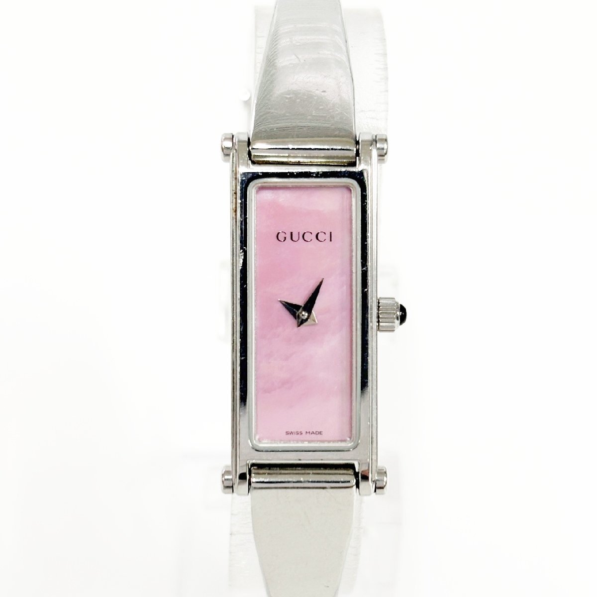 【1円スタート】GUCCI グッチ 1500L バングルウォッチ SS ピンクシェル文字盤 クオーツ レディース腕時計 580914拍卖