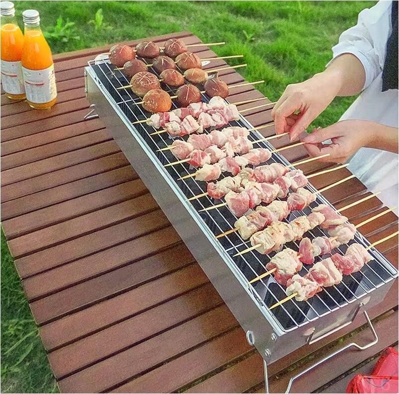 【新品】豪華9点セット キャンプグリル 折りたたみ式 炭 BBQ ステンレス 焚き火台 バーベキュー アウトドア 調理 簡単組立 収納袋付拍卖