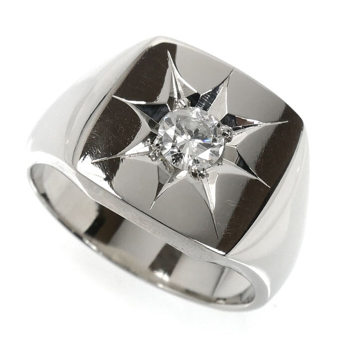 Pt900プラチナ 印台 リング・指輪 ダイヤモンド0.412ct 22号 25.8g メンズ 中古拍卖