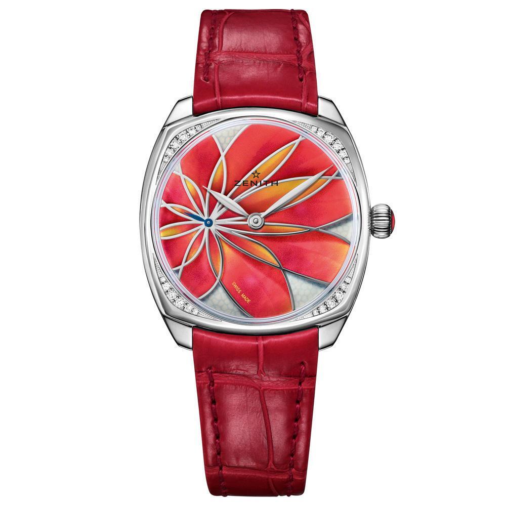 【新品・未使用】ZENITH Star ゼニス スター フラワー Ladies 33mm Red Alligator Pearl Orange Flower Diamond Dial 16.1970.681 34.C756 拍卖