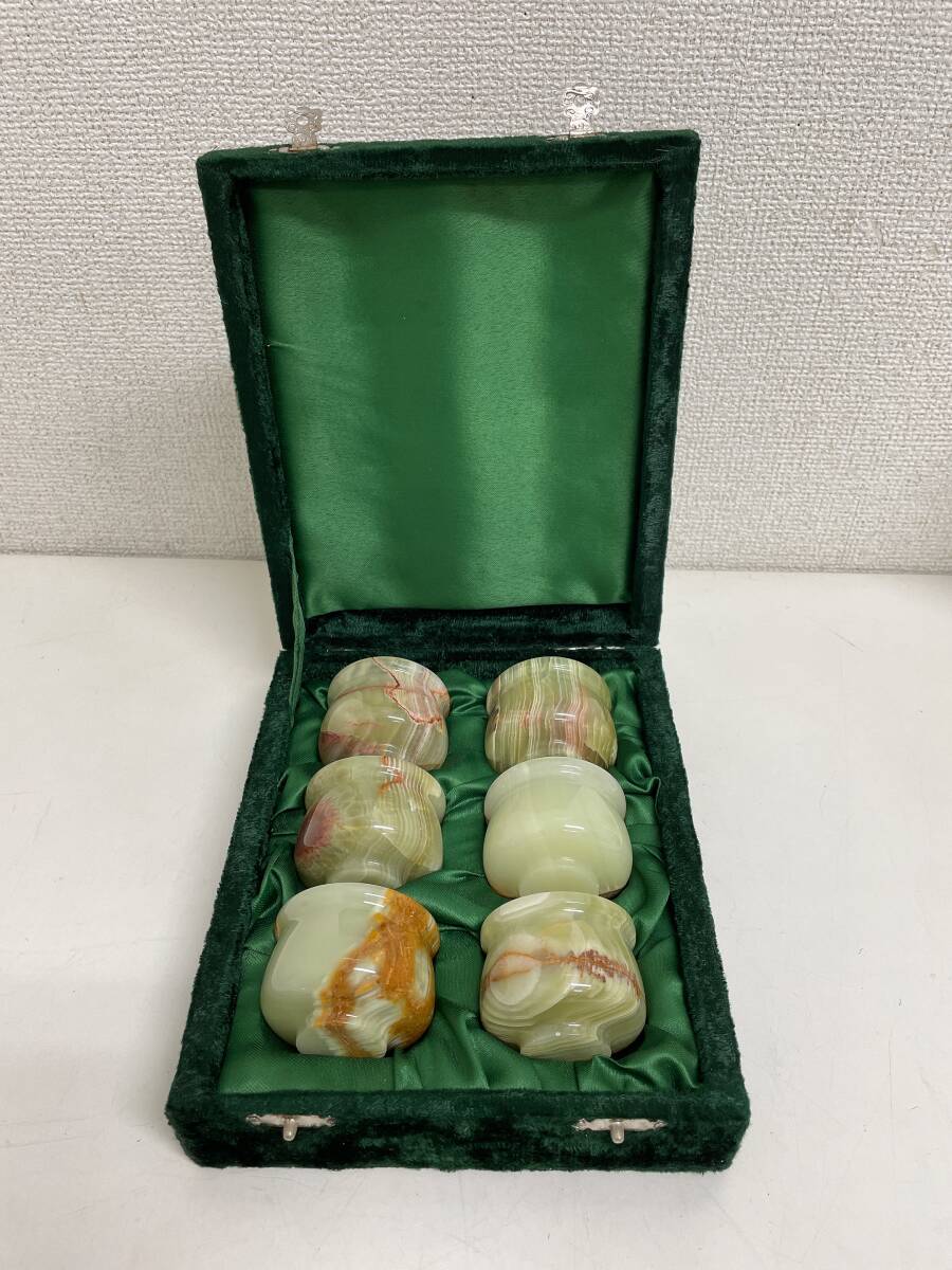 【中国美術 酒器 6客】青玉杯 石杯 瑪瑙 盃 アンティーク盃/ヴィンテージ/オニックス/天然石 ぐい呑み/オニキス/B83-390拍卖