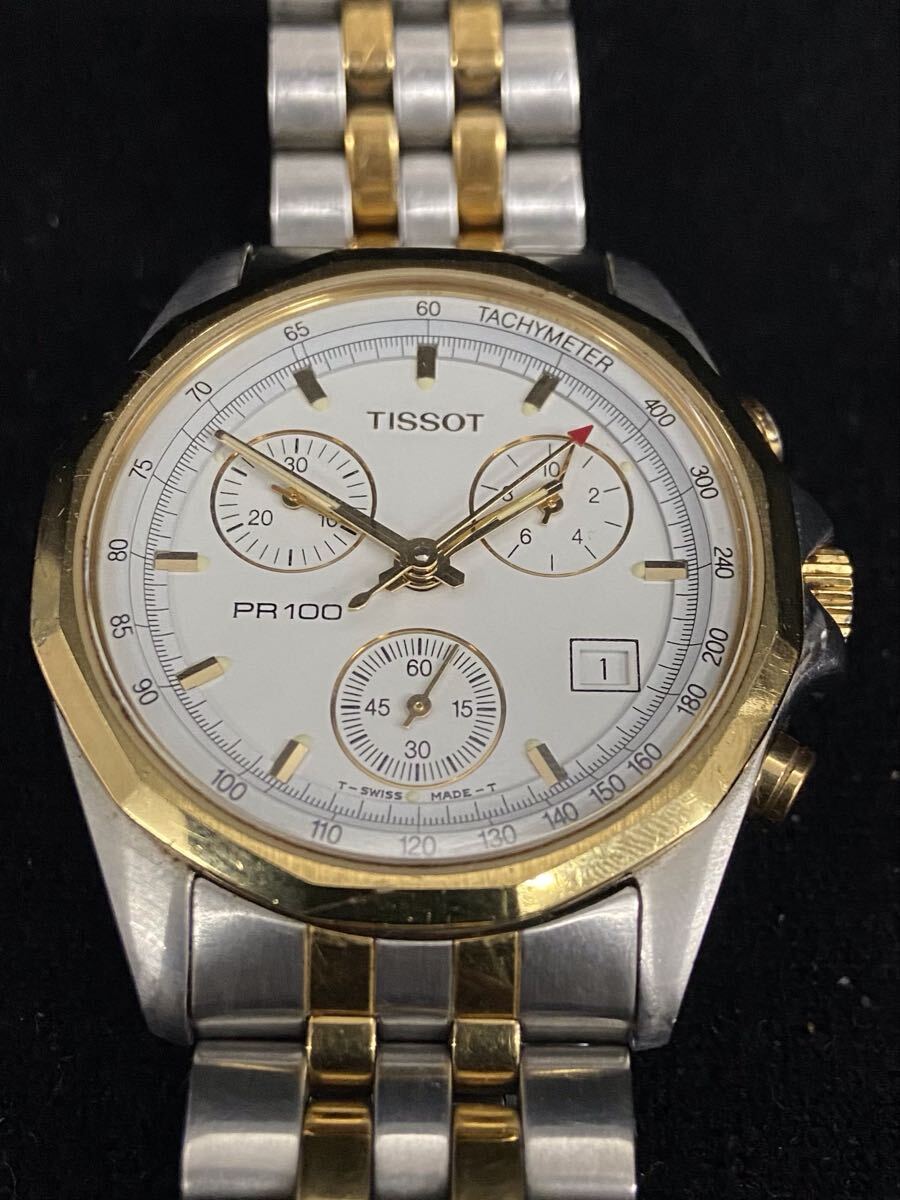 A627★TISSOT ティソ P372/472 QZ ホワイト文字盤 デイト クロノグラフ スモセコ メンズ腕時計 新品電池交換済み 稼働品拍卖
