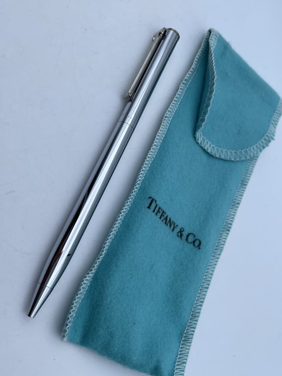 E【500円スタート】 TIFFANY & Co ティファニー ボールペン ツイスト式 Tクリップ シルバー 筆記用具 文房具 Tiffany 小袋付き拍卖