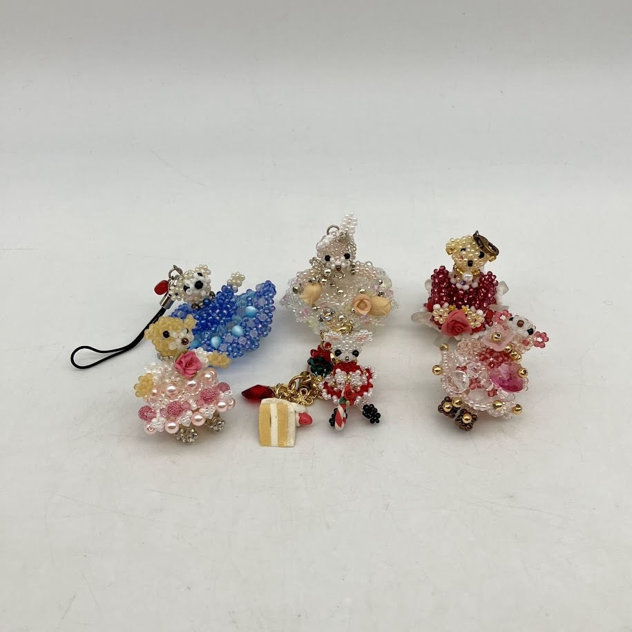★sz3754 未使用品 ビーズ ハンドメイド 6点セット くま うさぎ チャーム 置き物 置物 かわいい 手作り 送料無料★拍卖