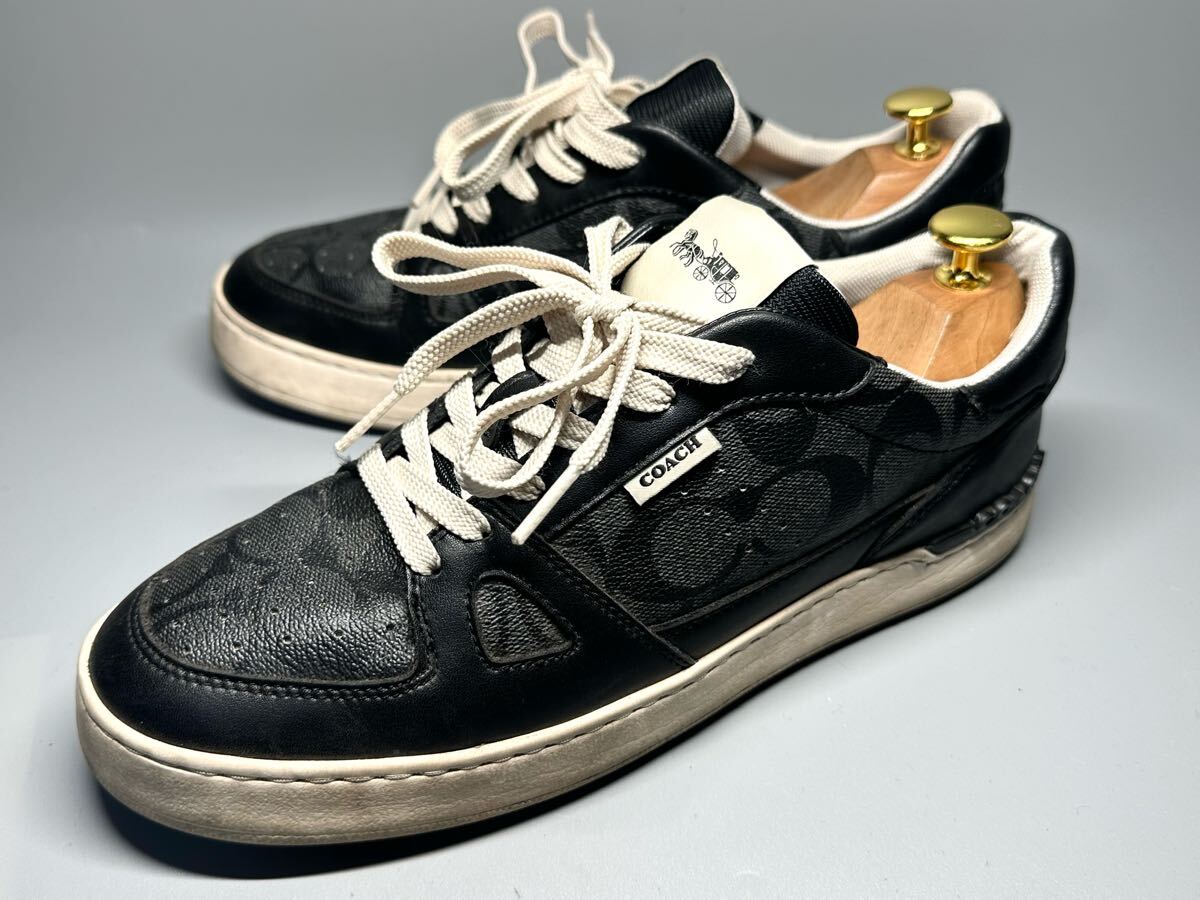 【即決】COACH コーチ メンズ 27cm US9D スニーカー 黒 ロゴ カジュアル レザーシューズ 靴 くつ レザー C8965 人気 オシャレ拍卖