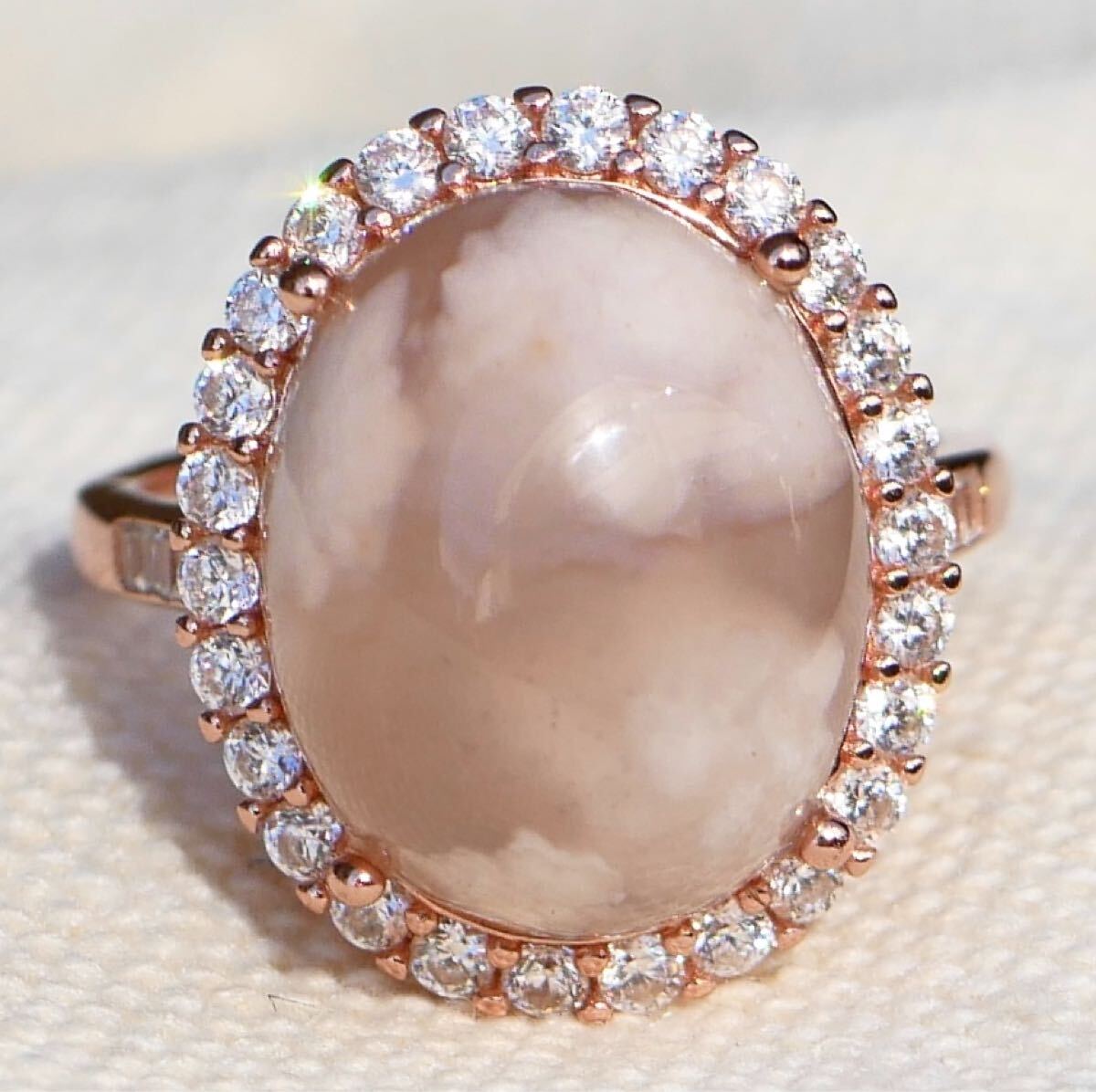 桜瑪瑙 Sakura Agate 花模様 カボションリング Silver925 フリーサイズ 天然石 一点物拍卖