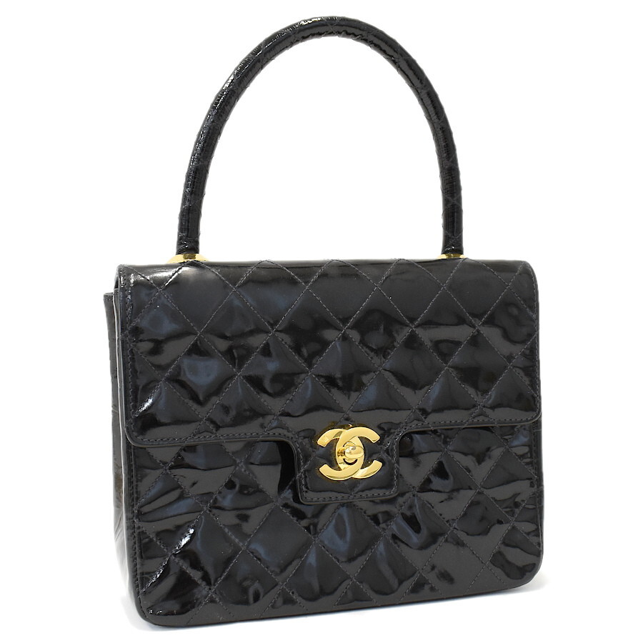 1円◎美品 CHANEL シャネル ハンドバッグ マトラッセ ココマーク パテントレザー ブラック ゴールド金具◎K.Dss.zE-ds80拍卖
