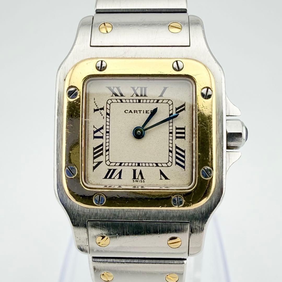 希少 状態良好品 Cartier Santos de Cartier カルティエ サントスガルベ SM K18 イエローゴールド 166930 コンビ レディースクォーツ腕時計拍卖