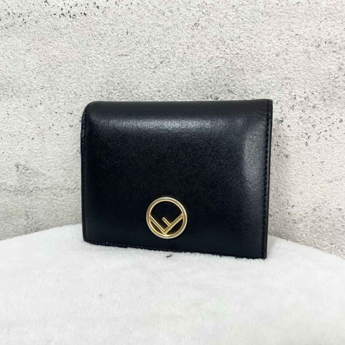 【贅沢品の極み】FENDI フェンディ 折財布 カードケース コインケース ズッカ レザー 本革 ゴールド ブラック ロゴ拍卖