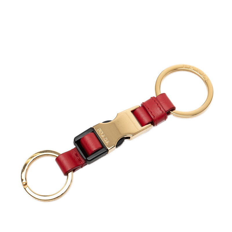 プラダ キーホルダー バッグチャーム 1PP110 ゴールド レッド メッキ レザー レディース PRADA 【中古】拍卖