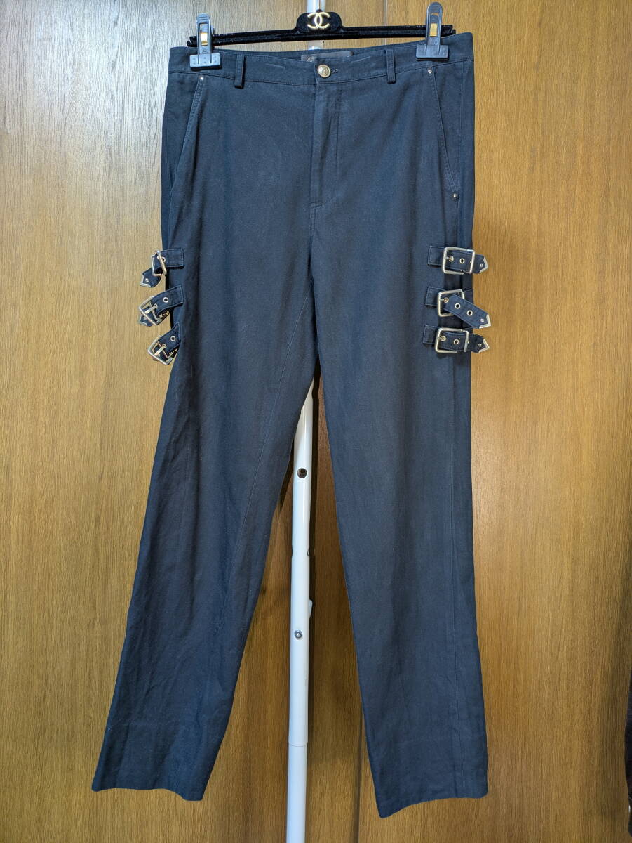 送料無料 イタリア製 12SS GIANNI VERSACE バックル スラックス 48 M ヴェルサーチ コレクションライン 現行品 綿 コットン 黒 ブラック拍卖
