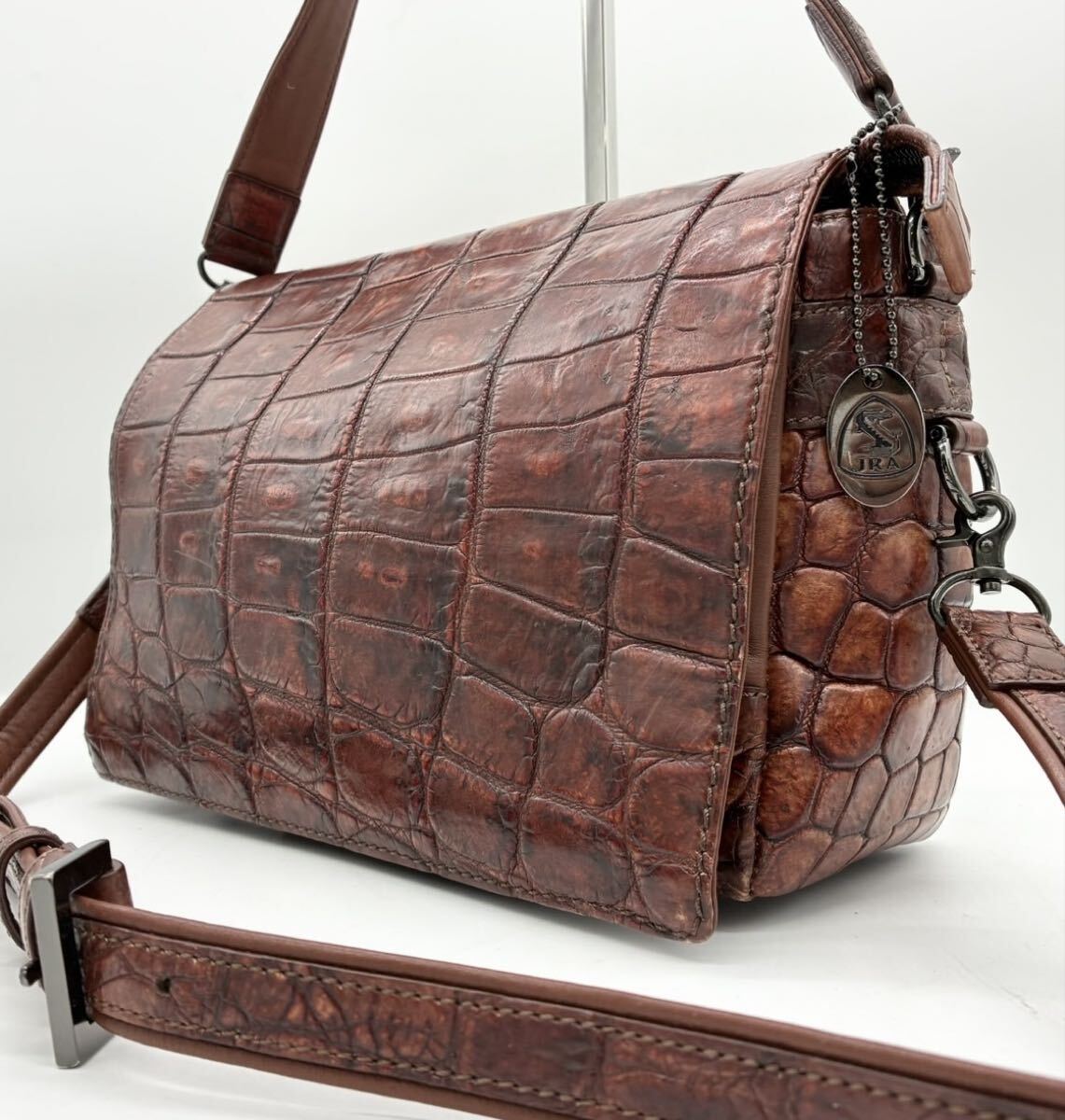 【美品】 coto マット クロコダイル JRA 2WAY ショルダーバッグ ハンドバッグ コト ブラウン 茶色 レザー メンズ拍卖