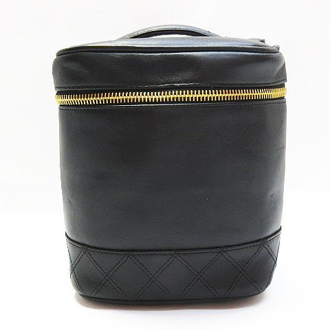 ヴィンテージ CHANEL シャネル ラムスキン ビコローレ バニティバッグ ハンドバッグ コスメポーチ カード/シールあり 黒 鞄 レディース拍卖