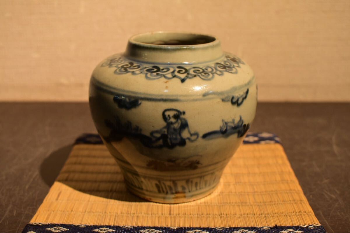 【GE】Z421【コレクター所蔵品】明初期 青花壷 /染付 中国古玩 中国美術 骨董品 時代品 美術品 古美術品 拍卖