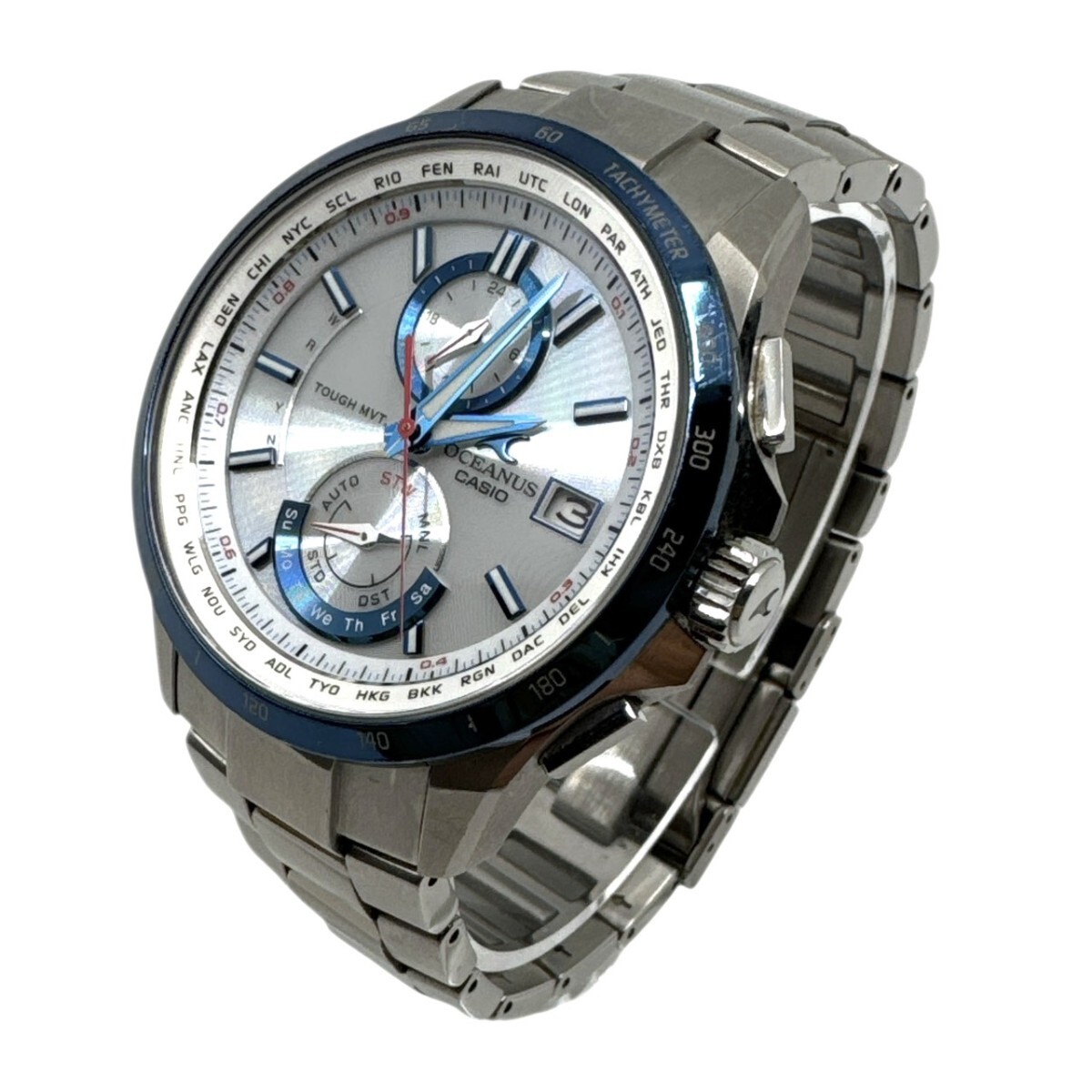 カシオ OCEANUS オシアナス ウェーブセプター タフソーラー OCW-T2500 チタニウム 腕時計 日本製 シルバー×ブルー 26C20拍卖